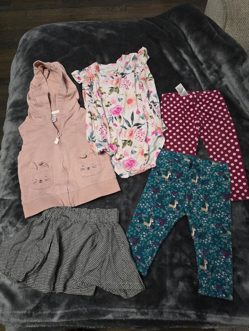 Girls Floral Bodysuit & Pink Hooded Vest Outfit Set